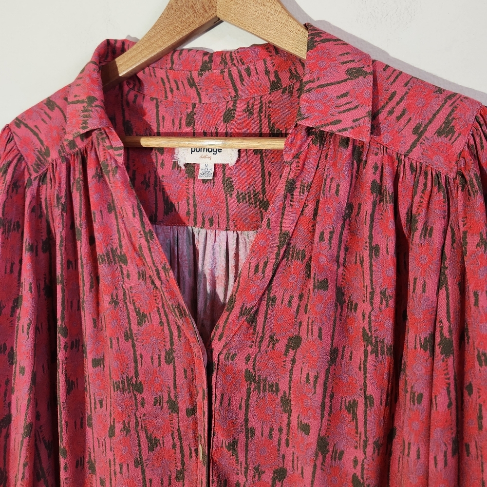 Porridge by Anthropologie Kat Buttondown Blouse Raspberry Pink Size M Women's - Picture 3 of 13